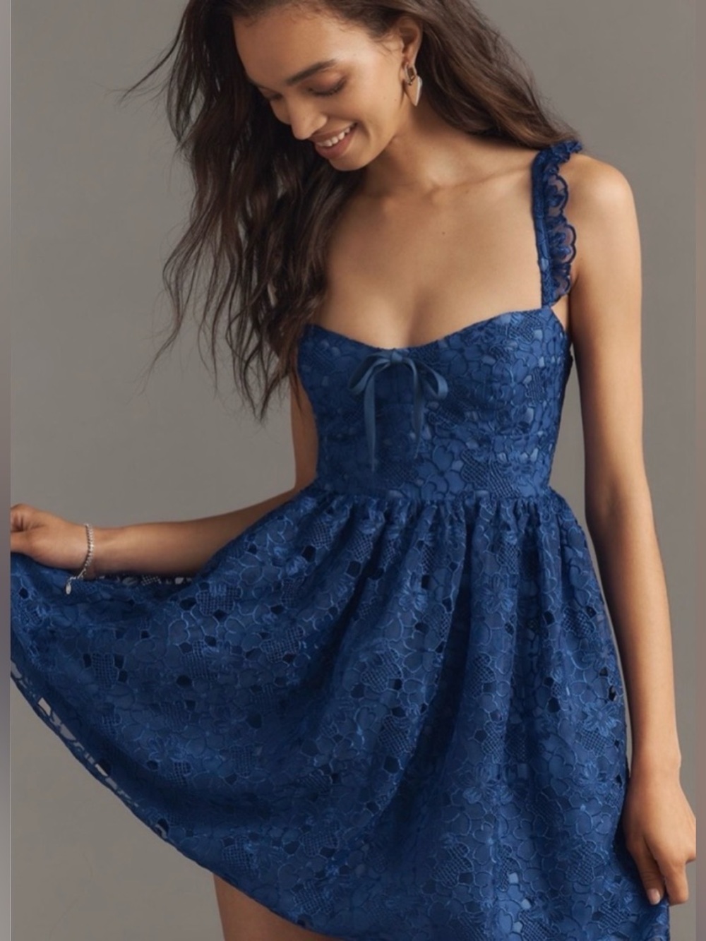 Anthropologie Ruffle-Strap Corset Lace Mini Dress